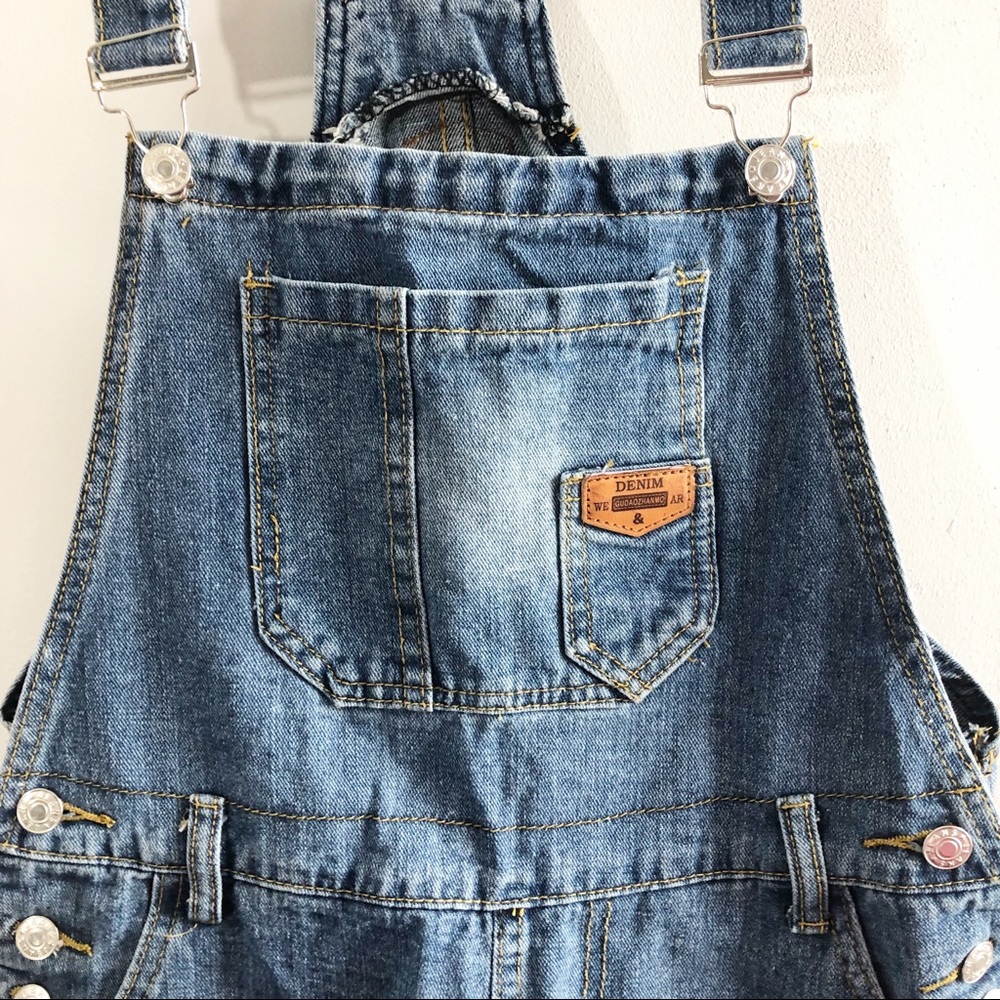 SOLD Distressed denim overalls shortalls MED - Picture 5 of 8